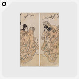 アートポストカード-Ichikawa Yaozō III (R) and Nakayama Tomisaburō I (L) as Two Kamuro Performing a Lion Dance - 東洲斎 写楽 Postcard.