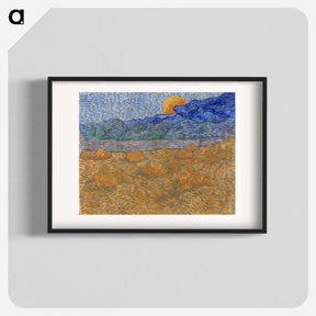 アートポスター-Landscape with wheat sheaves and rising moon - フィンセント ファン ゴッホ Poster.