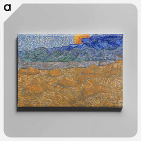 アートパネル-Landscape with wheat sheaves and rising moon - フィンセント ファン ゴッホ Canvas.