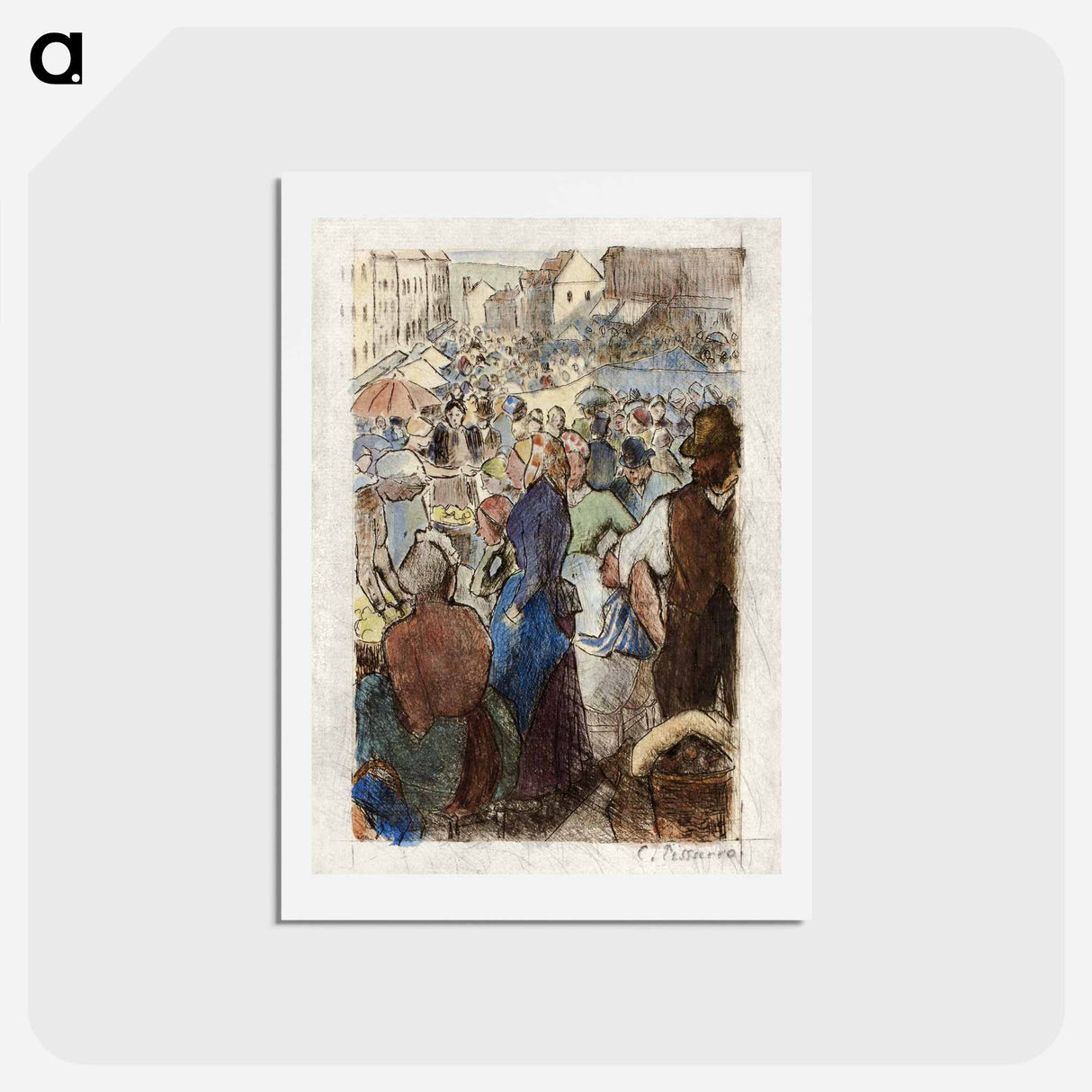 アートポストカード-The Market at Gisors; Rue Cappeville - カミーユ ピサロ Postcard.