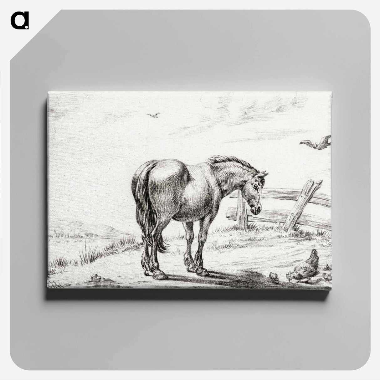 アートパネル-Standing horse at chicken with chicks - ジャン ベルナール Canvas.