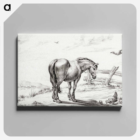 アートパネル-Standing horse at chicken with chicks - ジャン ベルナール Canvas.