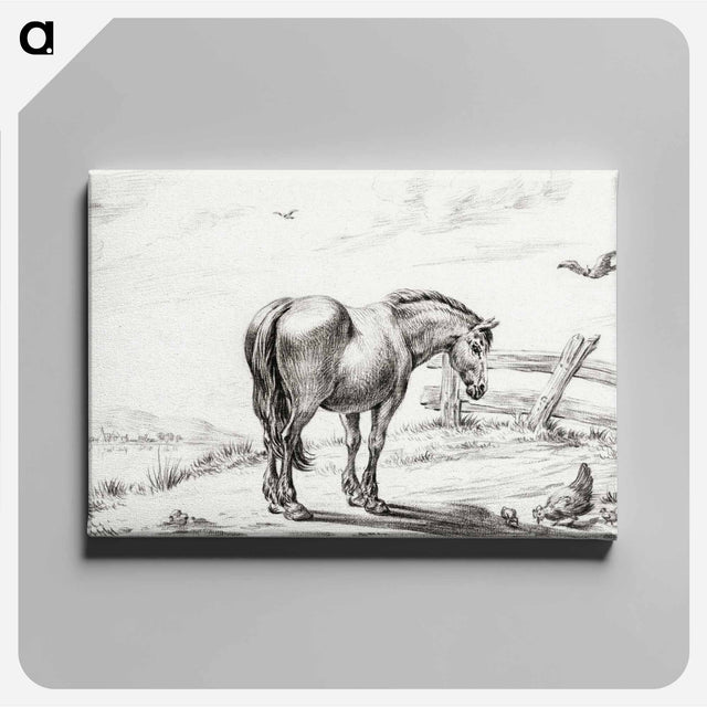 アートパネル-Standing horse at chicken with chicks - ジャン ベルナール Canvas.