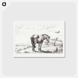 アートポストカード-Standing horse at chicken with chicks - ジャン ベルナール Postcard.