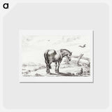アートポストカード-Standing horse at chicken with chicks - ジャン ベルナール Postcard.