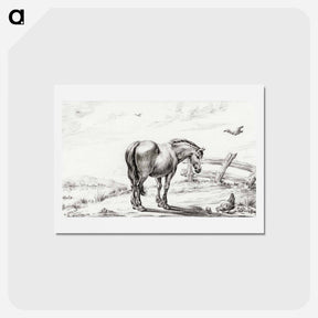 アートポストカード-Standing horse at chicken with chicks - ジャン ベルナール Postcard.
