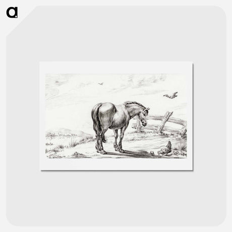 アートポストカード-Standing horse at chicken with chicks - ジャン ベルナール Postcard.