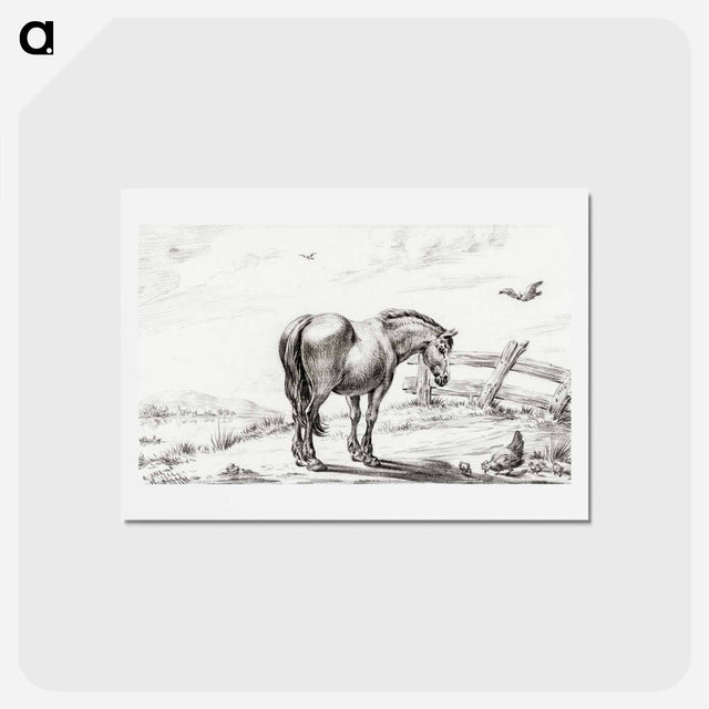アートポストカード-Standing horse at chicken with chicks - ジャン ベルナール Postcard.