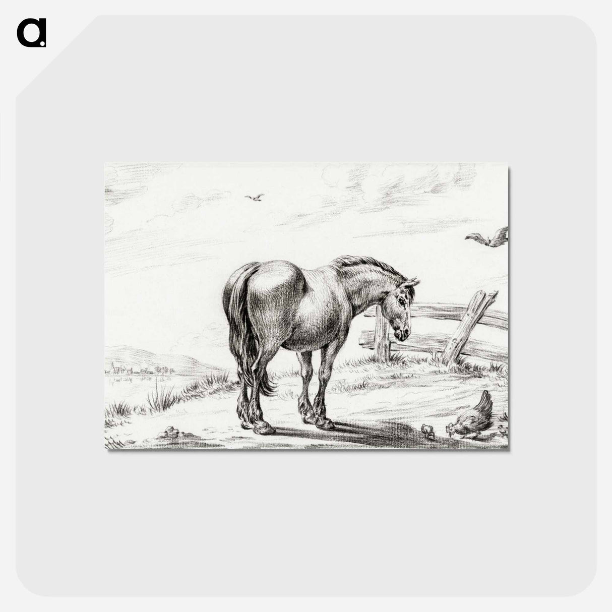 アートポストカード-Standing horse at chicken with chicks - ジャン ベルナール Postcard.