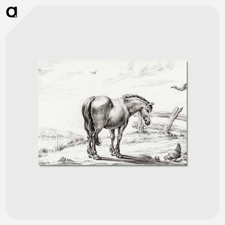 アートポストカード-Standing horse at chicken with chicks - ジャン ベルナール Postcard.