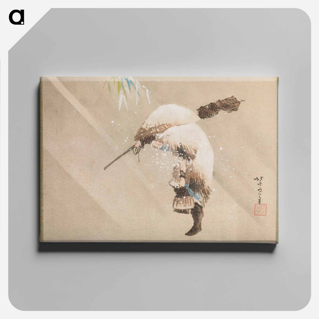 Fisherman Carrying His Net in the Snow - 葛飾 北斎 Canvas.