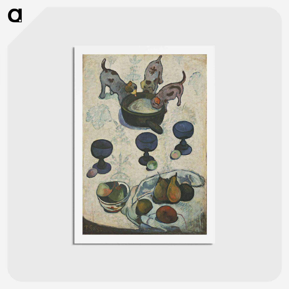 アートポストカード-Still Life with Three Puppies - ポール ゴーギャン Postcard.