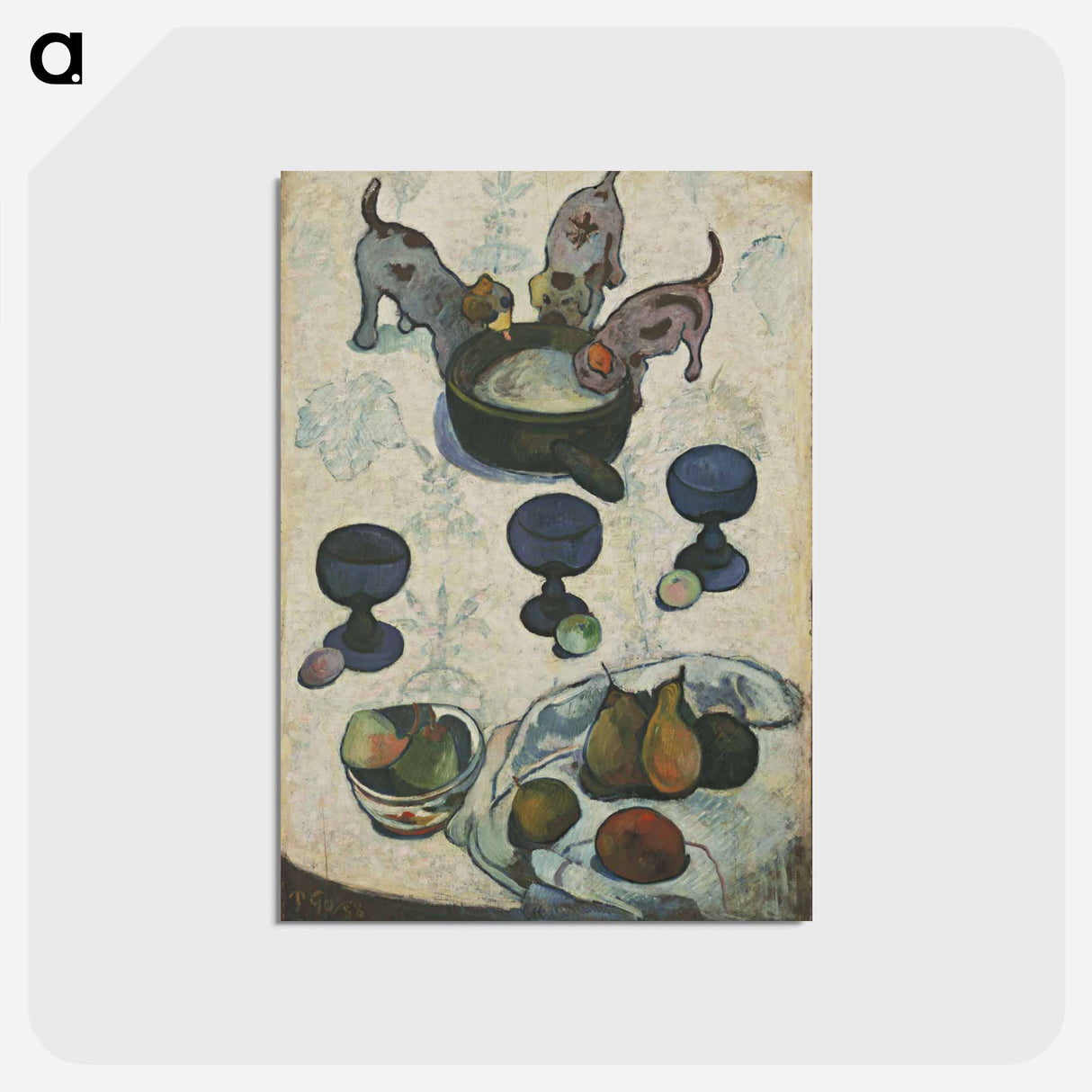アートポストカード-Still Life with Three Puppies - ポール ゴーギャン Postcard.