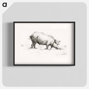 アートポスター-Standing pig in the grass - ジャン ベルナール Poster.