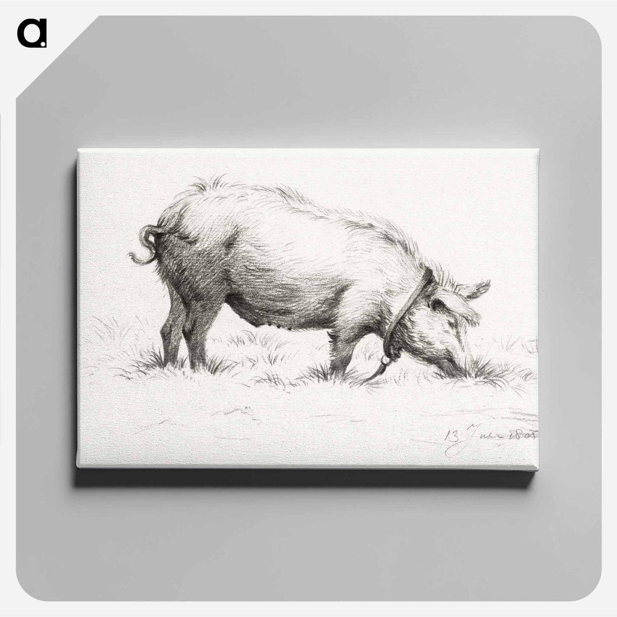 アートパネル-Standing pig in the grass - ジャン ベルナール Canvas.