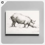 アートパネル-Standing pig in the grass - ジャン ベルナール Canvas.
