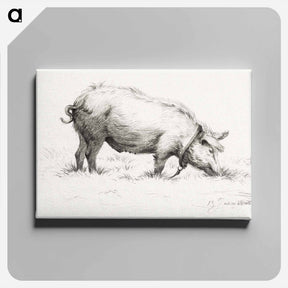 アートパネル-Standing pig in the grass - ジャン ベルナール Canvas.