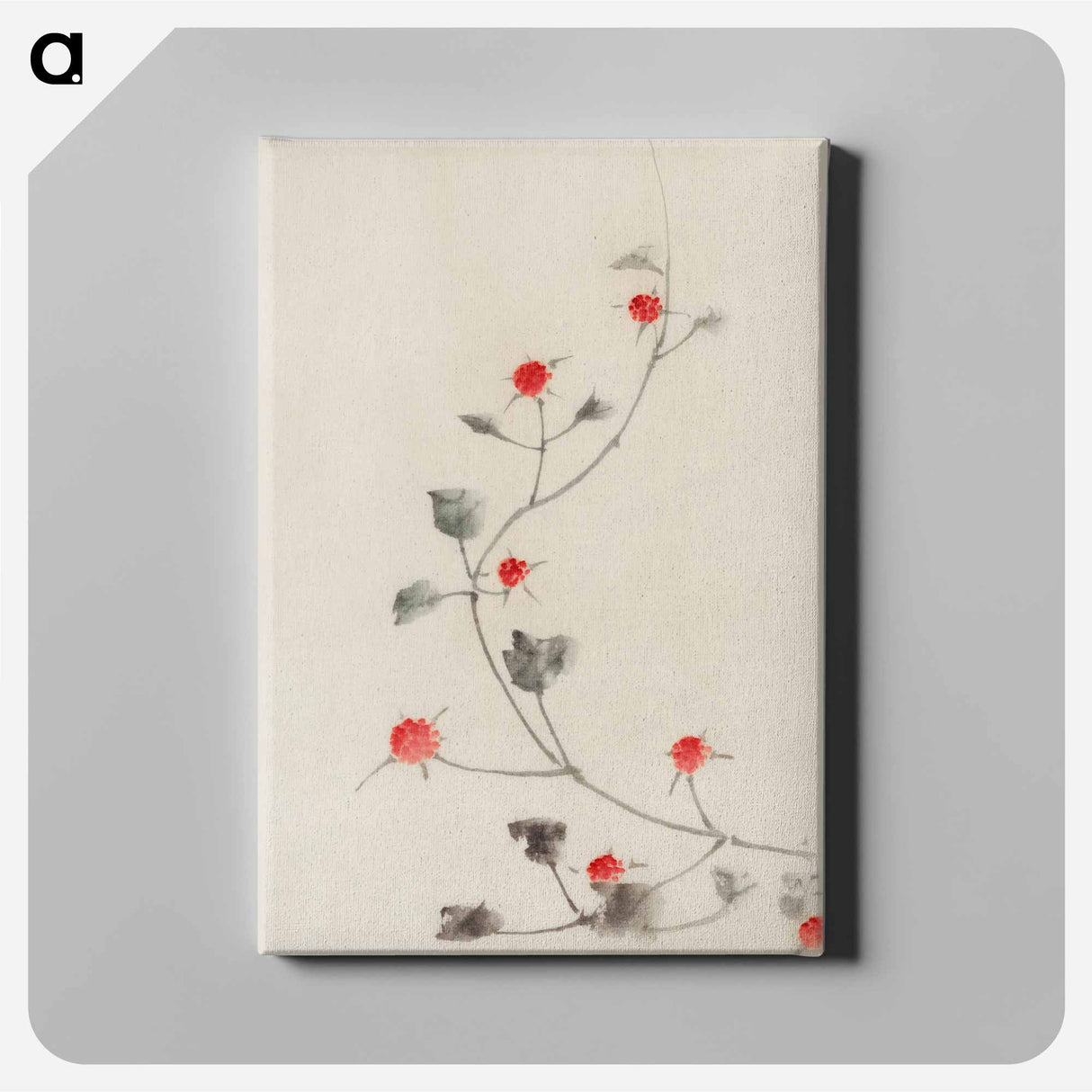 Small Red Blossoms on a Vine - 葛飾 北斎 Canvas.