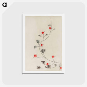 アートポストカード-Small Red Blossoms on a Vine - 葛飾 北斎 Postcard.