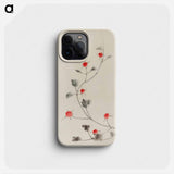 Small Red Blossoms on a Vine - 葛飾 北斎 Phone Case.