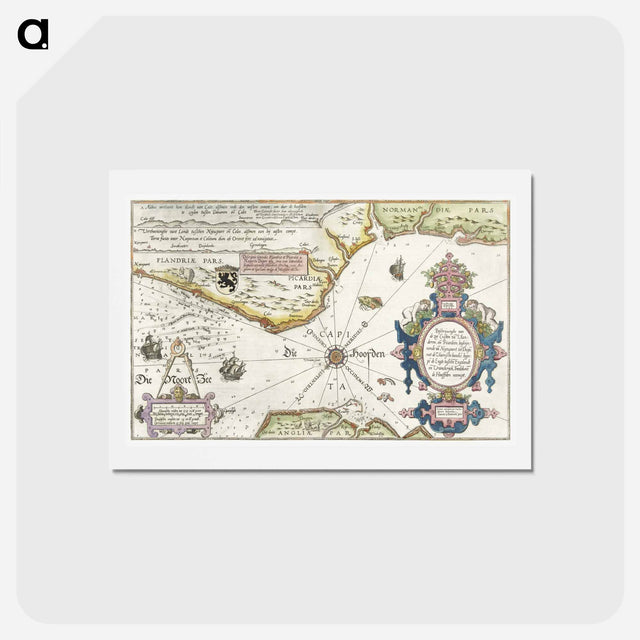アートポストカード-Kaart van de kusten van Vlaanderen, Normandië en Engeland - アンティーク地図 Postcard.
