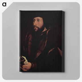 アートパネル-Portrait of a man with a letter and gloves - ハンス ホルバイン Canvas.