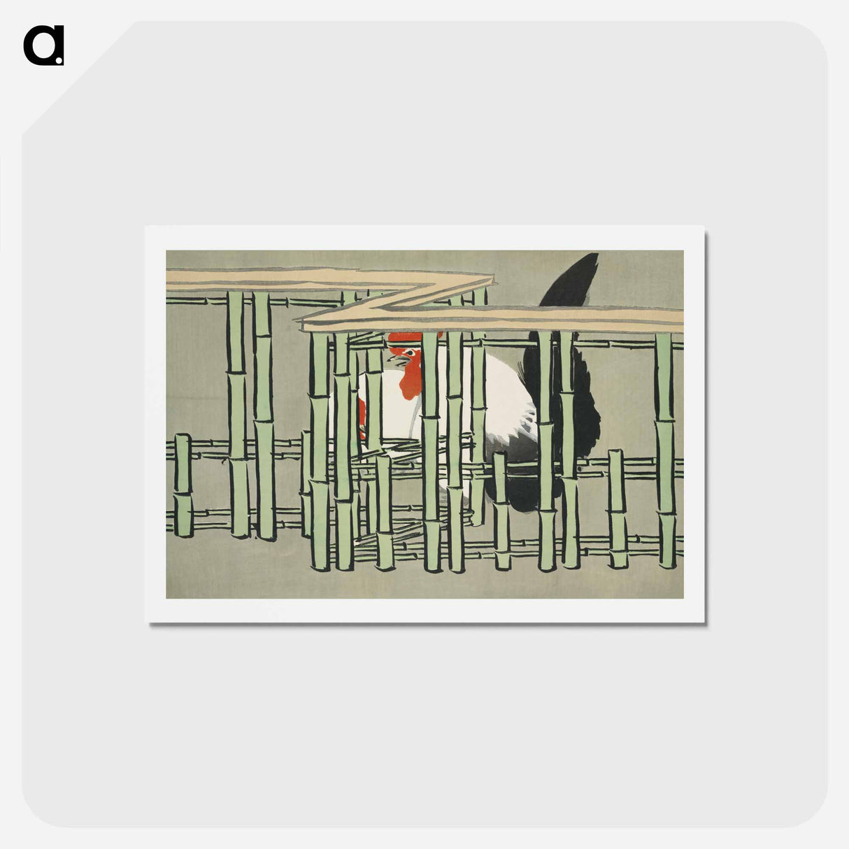 アートポストカード-Roosters from Momoyogusa–Flowers of a Hundred Generations - 神坂 雪佳 Postcard.