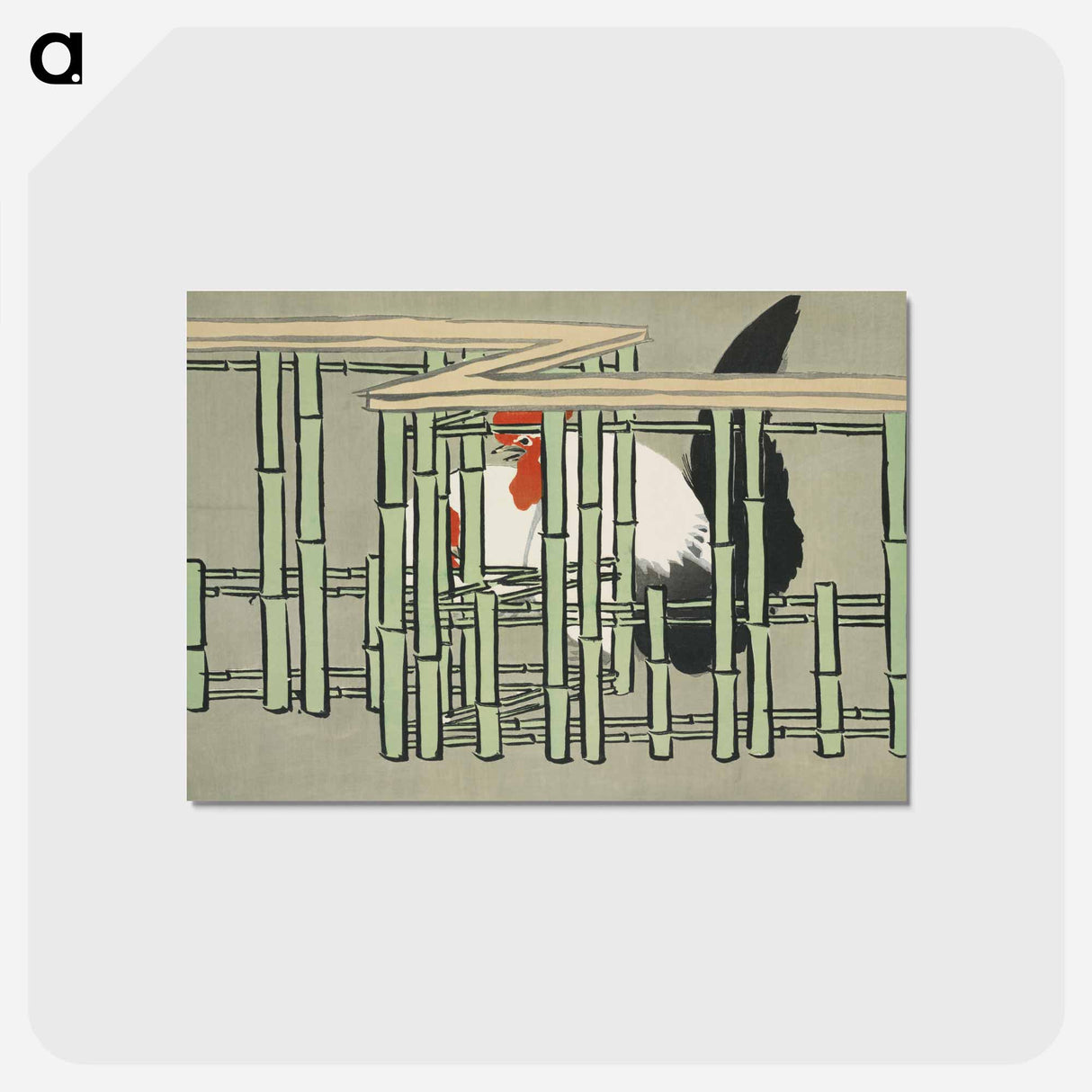 アートポストカード-Roosters from Momoyogusa–Flowers of a Hundred Generations - 神坂 雪佳 Postcard.