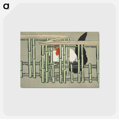 アートポストカード-Roosters from Momoyogusa–Flowers of a Hundred Generations - 神坂 雪佳 Postcard.