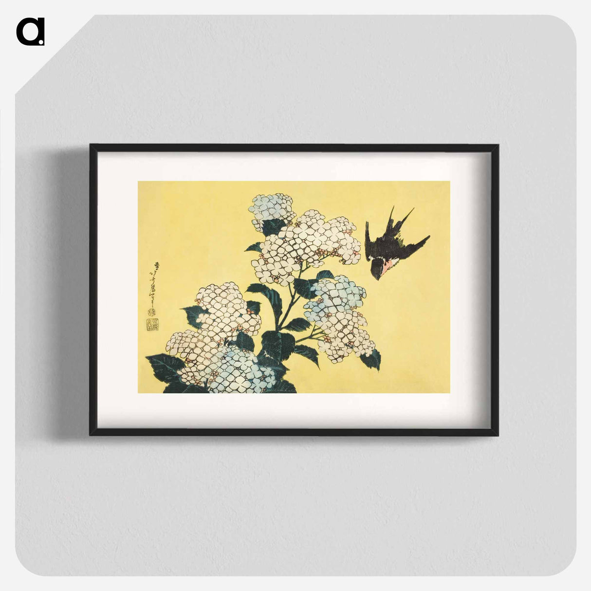 Hokusai's hydrangea and swallow - Katsushika Hokusai Poster.