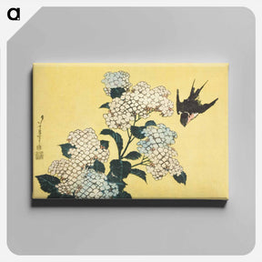 アートパネル-Hokusai's hydrangea and swallow - 葛飾 北斎 Canvas.