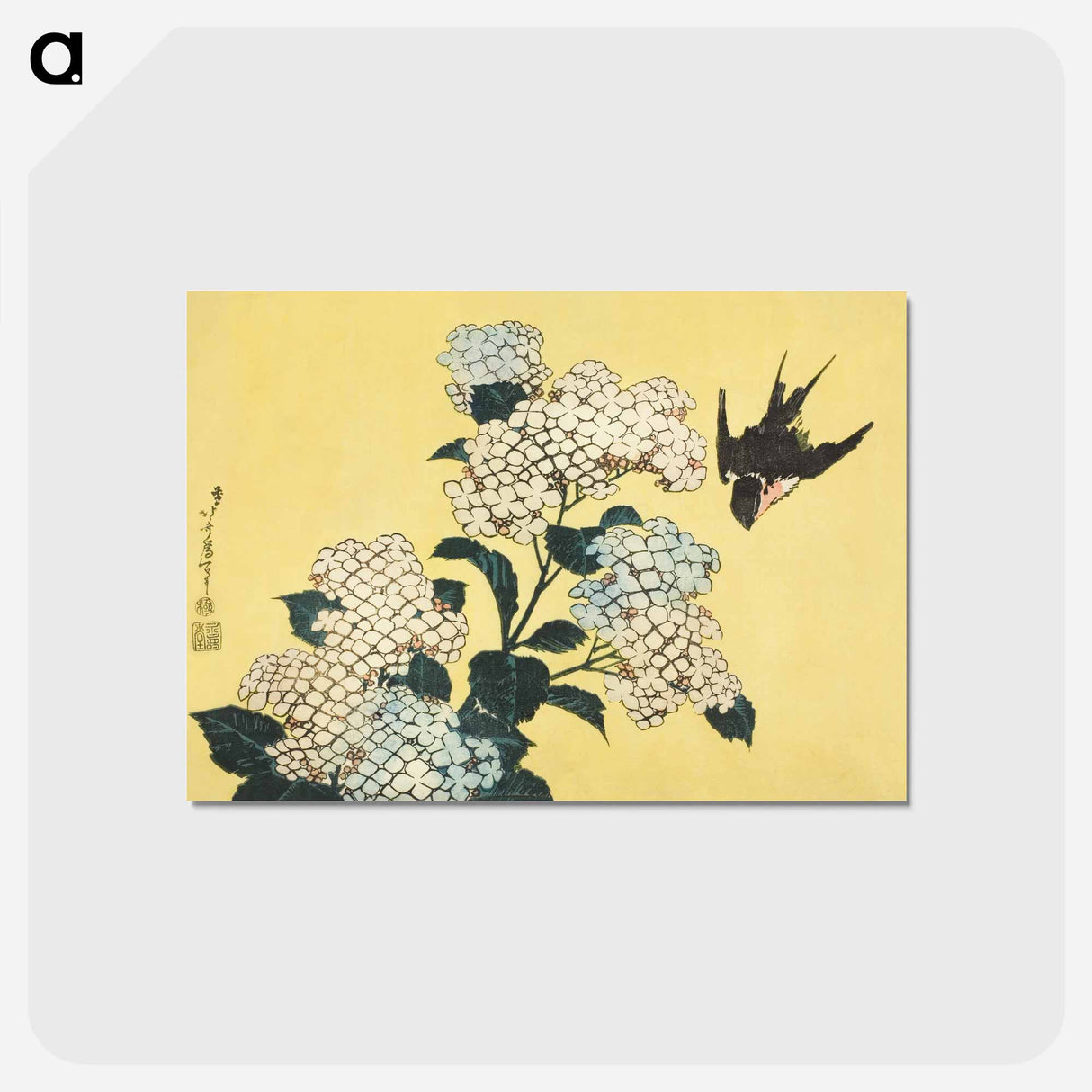 アートポストカード-Hokusai's hydrangea and swallow - 葛飾 北斎 Postcard.