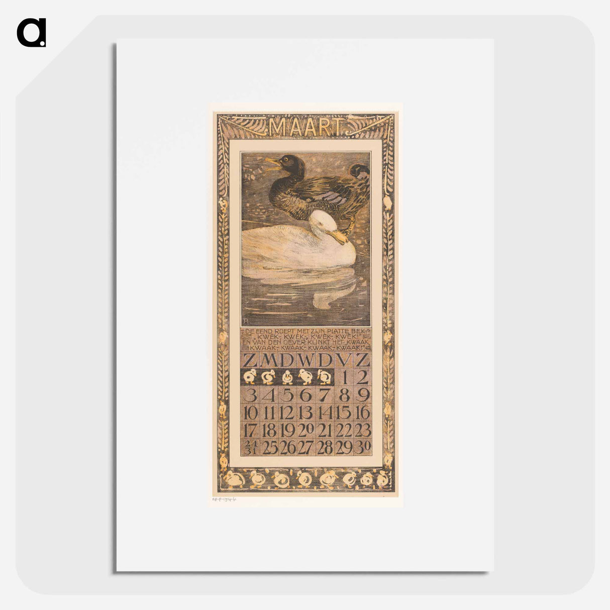 Kalenderblad maart met eenden - テオ ヴァン ホイテマ Poster.