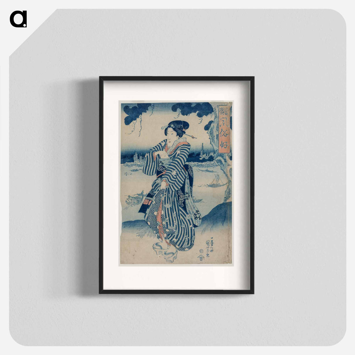 Geisha Standing on the Bank of the Sumida River - 歌川 国芳 Poster.