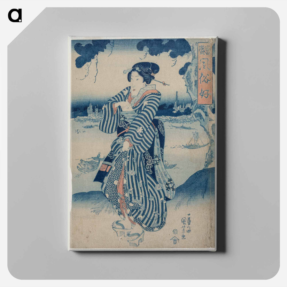 Geisha Standing on the Bank of the Sumida River - 歌川 国芳 Canvas.