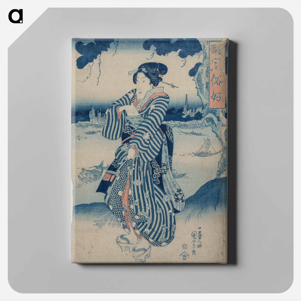 アートパネル-Geisha Standing on the Bank of the Sumida River - 歌川 国芳 Canvas.