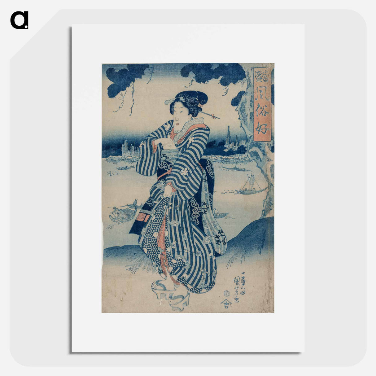 アートポスター-Geisha Standing on the Bank of the Sumida River - 歌川 国芳 Poster.