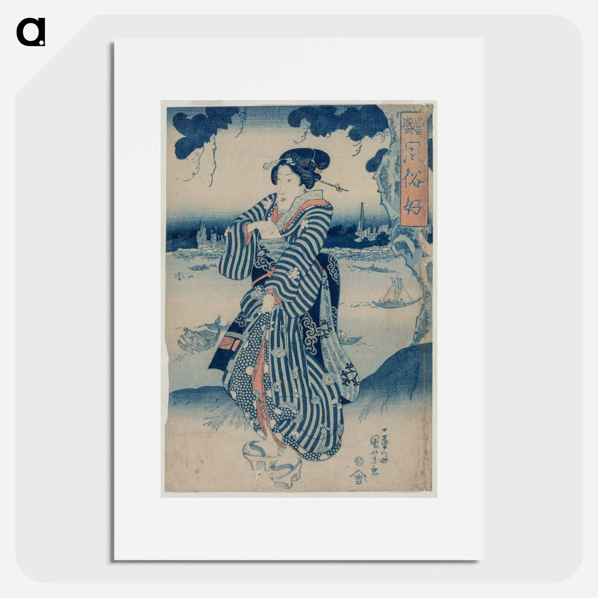 Geisha Standing on the Bank of the Sumida River - 歌川 国芳 Poster.