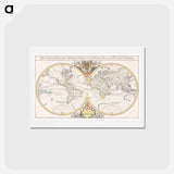 アートポストカード-Description generale du globe terrestre et aquatique en deux-plans-hemispheres - アンティーク地図 Postcard.
