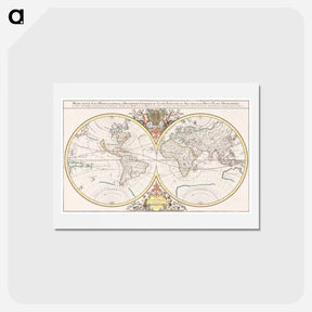 アートポストカード-Description generale du globe terrestre et aquatique en deux-plans-hemispheres - アンティーク地図 Postcard.