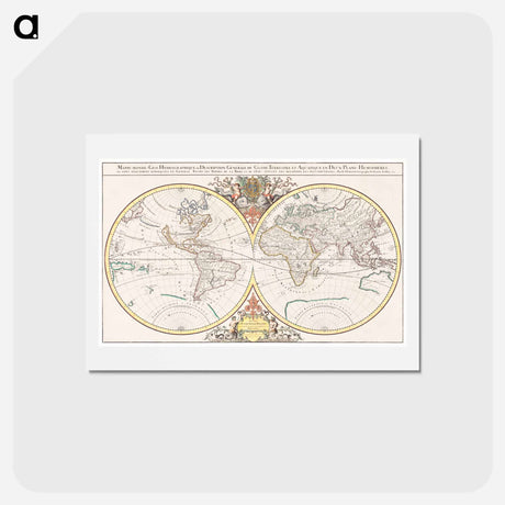 アートポストカード-Description generale du globe terrestre et aquatique en deux-plans-hemispheres - アンティーク地図 Postcard.