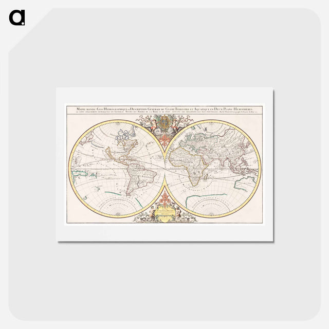 アートポストカード-Description generale du globe terrestre et aquatique en deux-plans-hemispheres - アンティーク地図 Postcard.