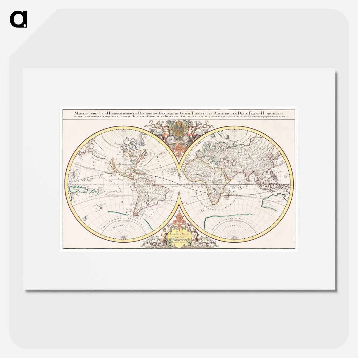 Description generale du globe terrestre et aquatique en deux-plans-hemispheres - アンティーク地図 Poster.