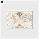 アートポストカード-Description generale du globe terrestre et aquatique en deux-plans-hemispheres - アンティーク地図 Postcard.