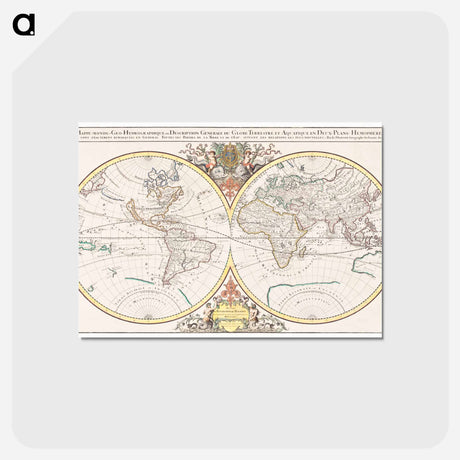 アートポストカード-Description generale du globe terrestre et aquatique en deux-plans-hemispheres - アンティーク地図 Postcard.