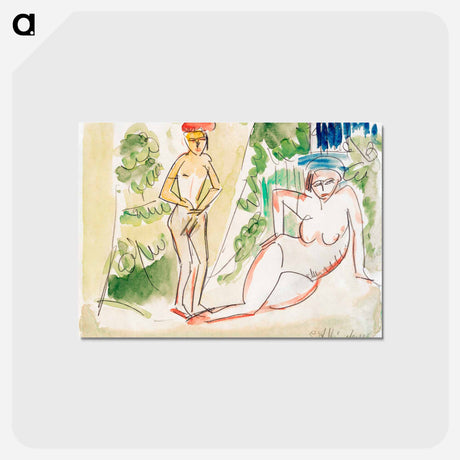 アートポストカード-Two Bathers near the Woods - エルンスト ルートヴィヒ キルヒナー Postcard.