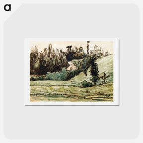 アートポストカード-Wooded Hillside near Vichy - ジャン フランソワ ミレー Postcard.