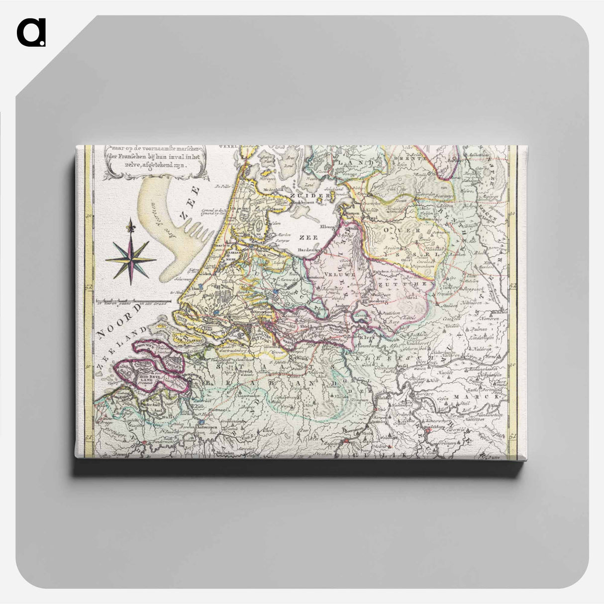 Kaart van Nederland met de marsroutes van het Franse leger - アンティーク地図 Canvas.