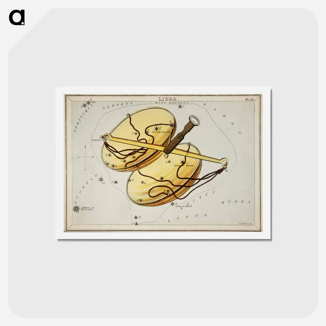 アートポストカード-Sidney Hall’s astronomical chart illustration of the Libra - アンティーク地図 Postcard.