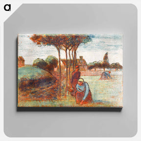 アートパネル-Peasant Women Weeding the Grass - カミーユ ピサロ Canvas.